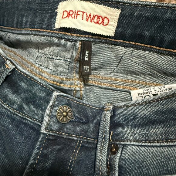 Driftwood Jackie Patchwork Jeans Womens Size 26 Straight Skinny Denim Raw Hem - Picture 3 of 11